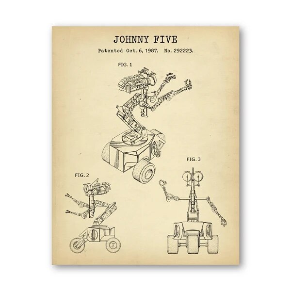 Short Circuit (1986) Johnny Five Robot Patent Art - Canvas Wall Art-PB465-13x18 cm No Frame-