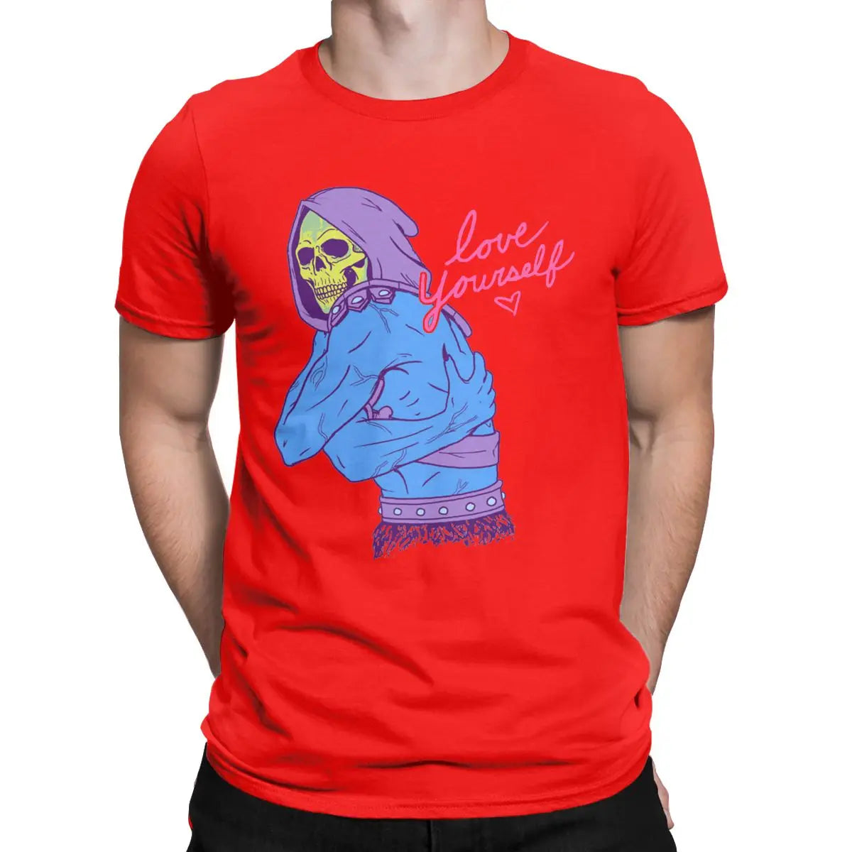 Skeletor "Love Yourself" T-Shirt: 100% Cotton He-Man Masters of the Universe Party Wear for Men - Humourous Gift-Red-XL-