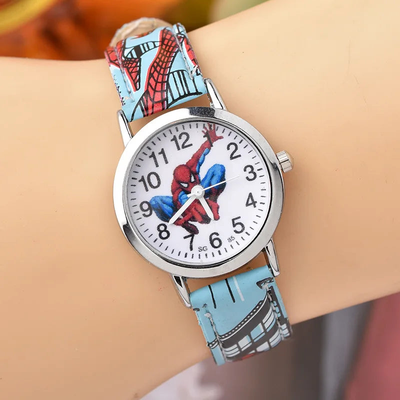 Disney Spider-Man Watch - Cute Cartoon Style - Kids Quartz Watch with Leather Strap - Perfect for Boys and Christmas Gifts-