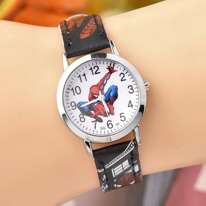 Disney Spider-Man Watch - Cute Cartoon Style - Kids Quartz Watch with Leather Strap - Perfect for Boys and Christmas Gifts-