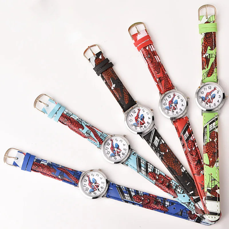 Disney Spider-Man Watch - Cute Cartoon Style - Kids Quartz Watch with Leather Strap - Perfect for Boys and Christmas Gifts-