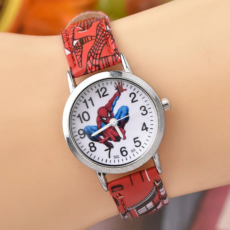 Disney Spider-Man Watch - Cute Cartoon Style - Kids Quartz Watch with Leather Strap - Perfect for Boys and Christmas Gifts-