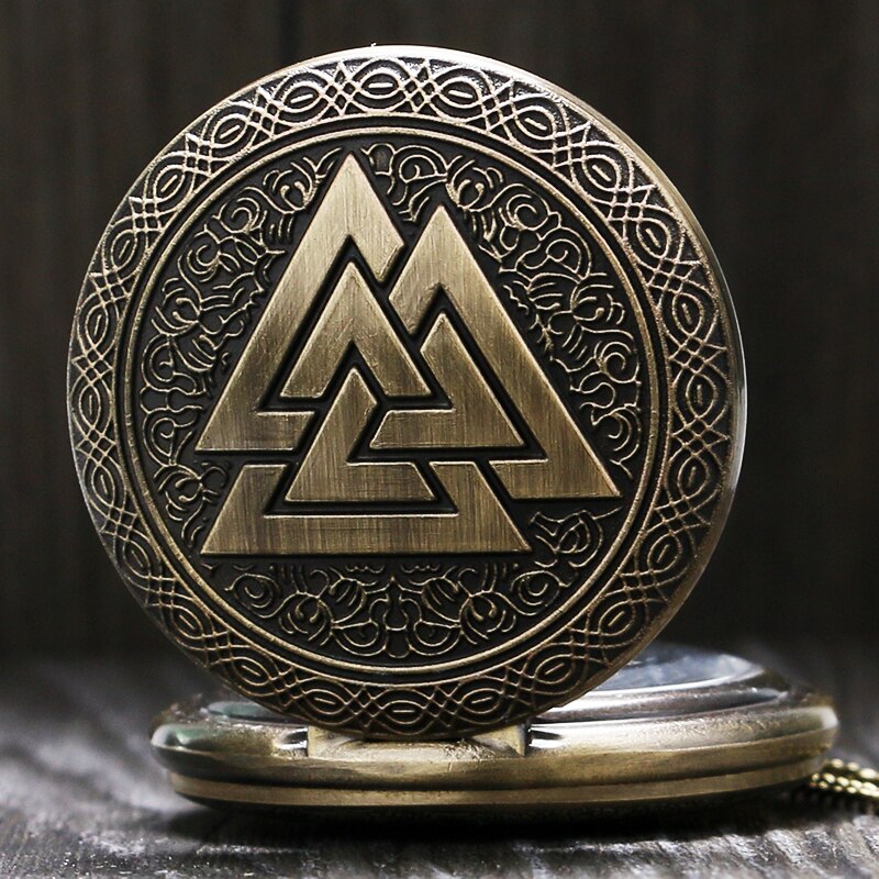 Valknut Three Interlocking Triangles - Norse Mythology Pocket Watch With Chain - Great Gift - Stylish Birthday, Christmas, Valentines Day-