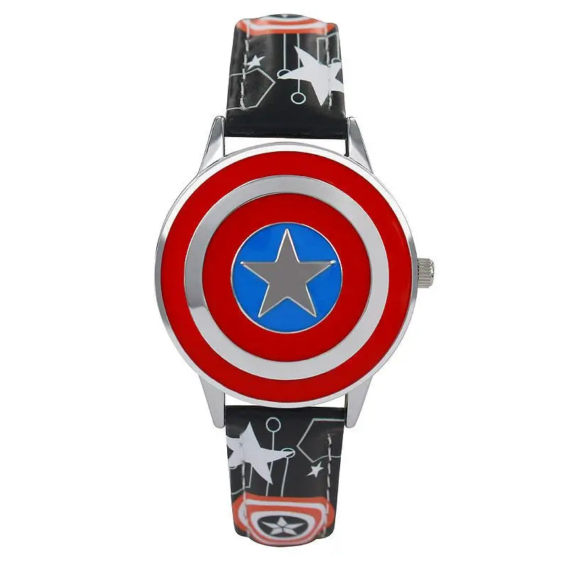 Avengers Kids Watch - Cartoon Animation Design - Captain America Style - Cool Children’s Wristwatch-black-