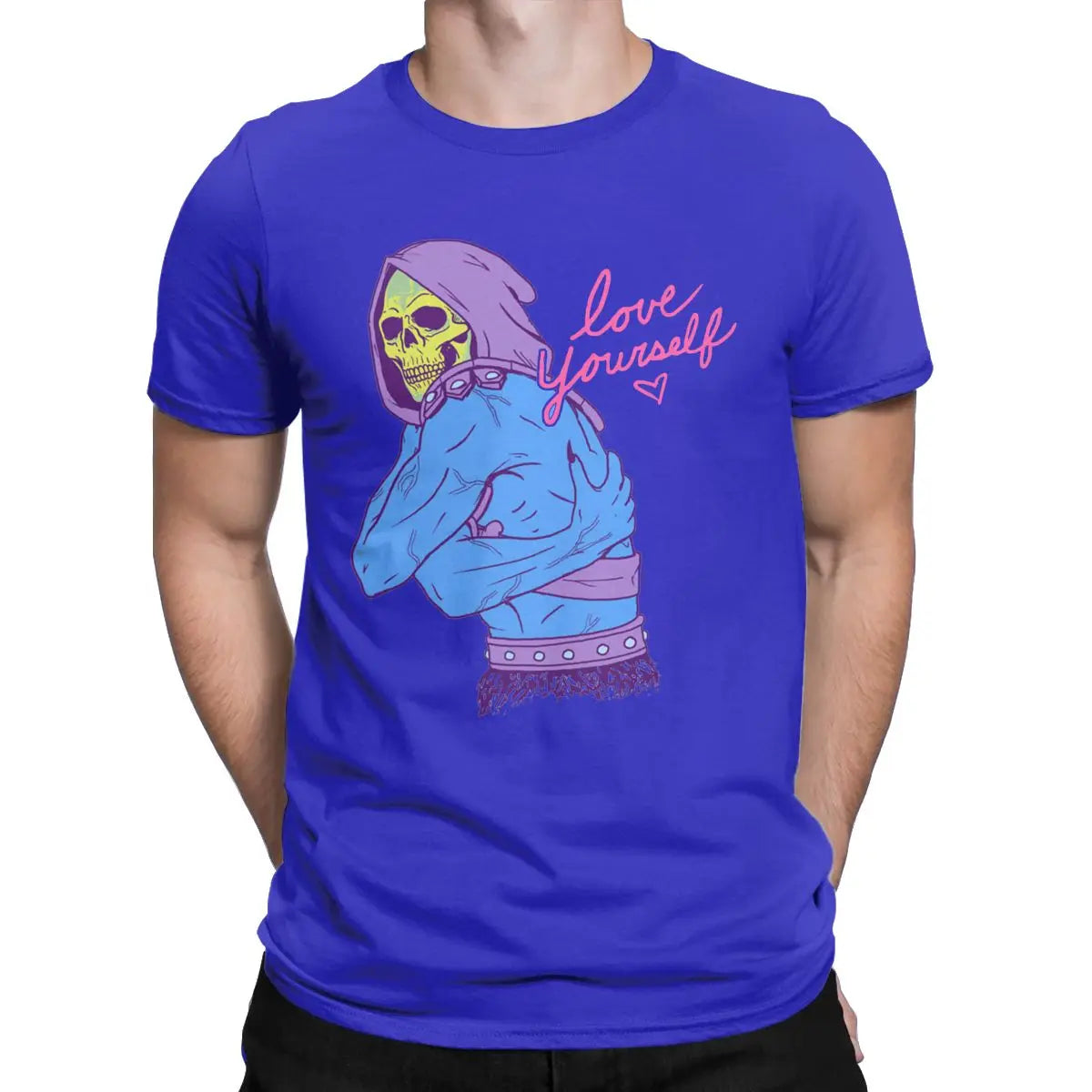 Skeletor "Love Yourself" T-Shirt: 100% Cotton He-Man Masters of the Universe Party Wear for Men - Humourous Gift-Blue-L-