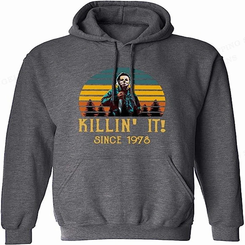 Halloween Hoodie – Michael Myers Horror Sweatshirt for Him, Oversized Street Trend Pullover-2DF5062642-GRAY1-L-