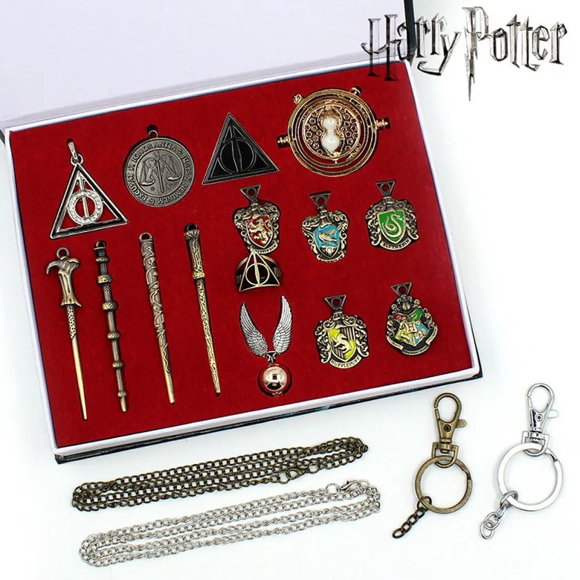 Harry Potter Seal Stamp Set - Vintage Alphabet Wax - 3D Metal Badge Seal Toys - Hermione's Magic Wand Weapon - Keychain, Necklace, and Box Included"-15pcs-