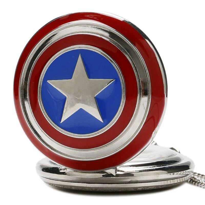Classic Captain America Stars Shield - Romantic Steampunk Film Gift For Men & Women - Quartz Pocket Watch With Chain - Cult Movie Present-