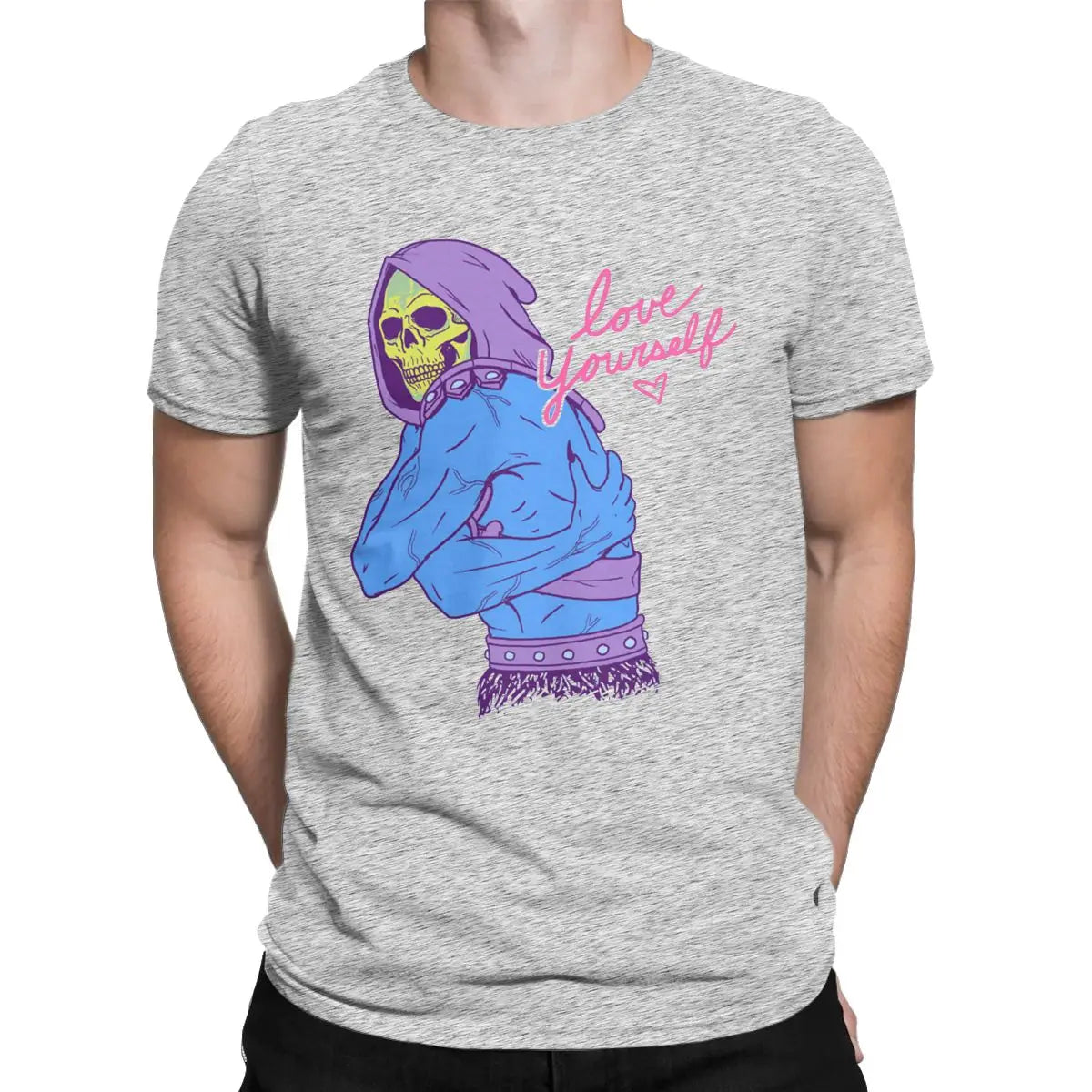 Skeletor "Love Yourself" T-Shirt: 100% Cotton He-Man Masters of the Universe Party Wear for Men - Humourous Gift-GRAY-L-