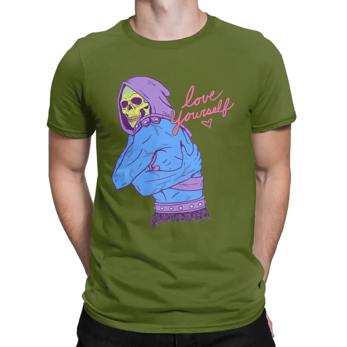 Skeletor "Love Yourself" T-Shirt: 100% Cotton He-Man Masters of the Universe Party Wear for Men - Humourous Gift-army green-4XL-