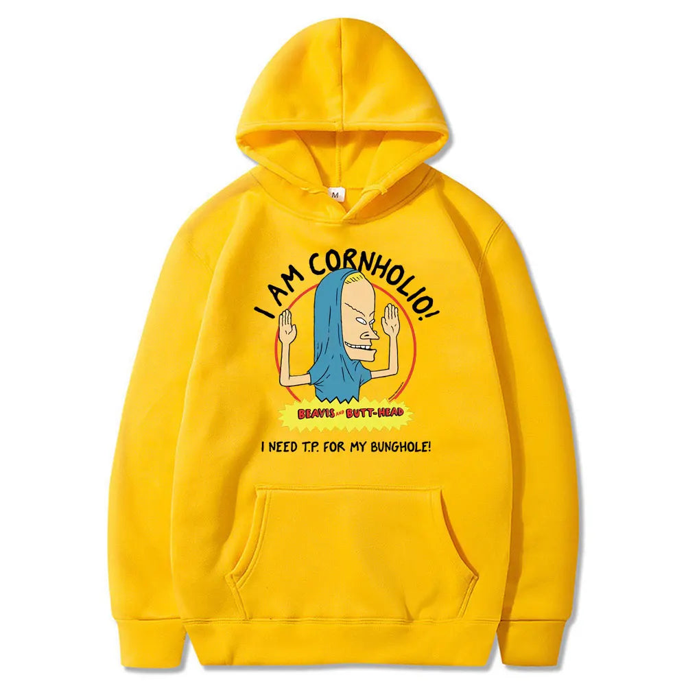 I Am Cornholio Hoodie – Beavis and Butt-Head Sweatshirt for Fans Who Need TP in Their Hoodie-Yellow-S-