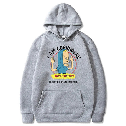 I Am Cornholio Hoodie – Beavis and Butt-Head Sweatshirt for Fans Who Need TP in Their Hoodie-grey-L-