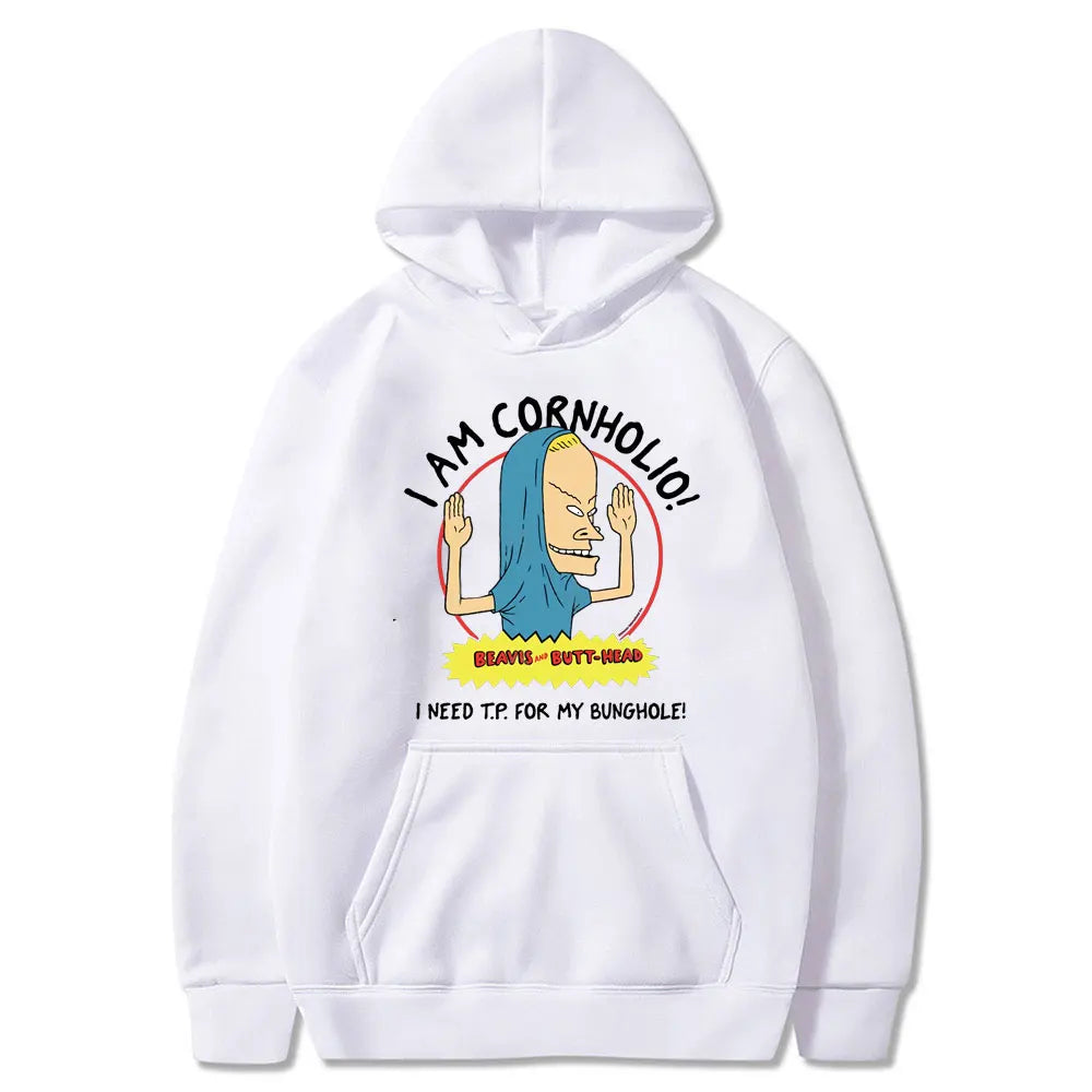 I Am Cornholio Hoodie – Beavis and Butt-Head Sweatshirt for Fans Who Need TP in Their Hoodie-White-XXL-