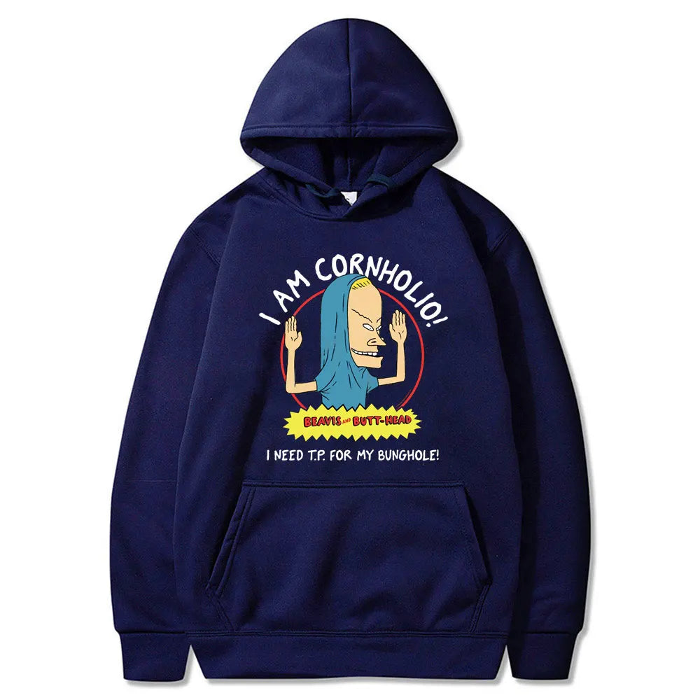 I Am Cornholio Hoodie – Beavis and Butt-Head Sweatshirt for Fans Who Need TP in Their Hoodie-Navy blue-S-