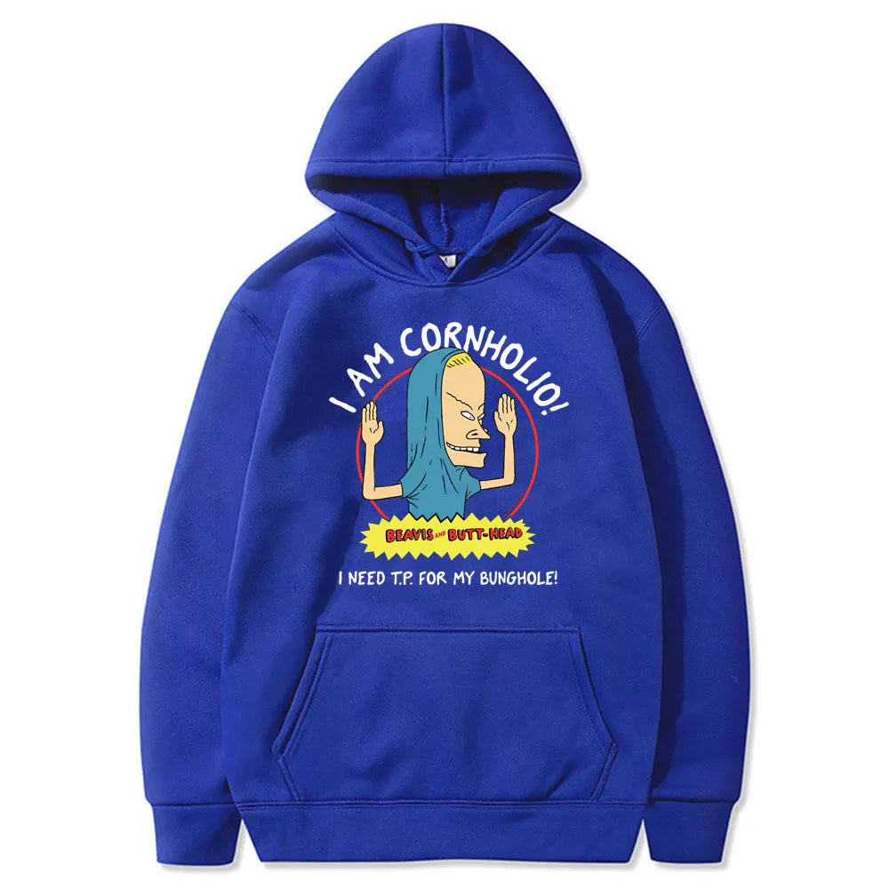 I Am Cornholio Hoodie – Beavis and Butt-Head Sweatshirt for Fans Who Need TP in Their Hoodie-Blue-L-