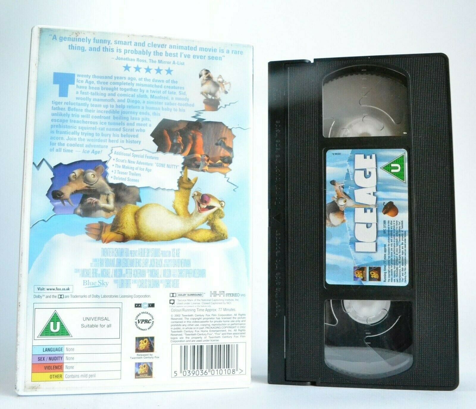 Ice Age (2002): By Chris Wedge - Computer Animated Comedy - Children's - Pal VHS-