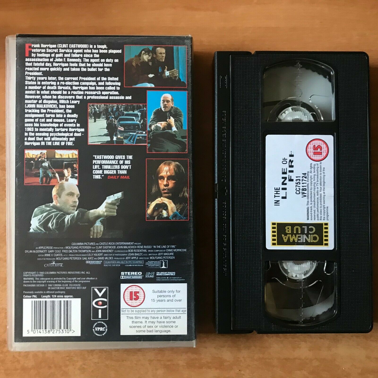 In The Line Of Fire (1993): Crime Action - Clint Eastwood / John Malkovich - VHS-