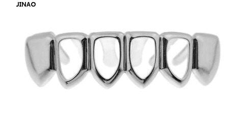 JINAO Hip Hop Gold Grillz Body Jewelry Vampire Hollow Grill Teeth Top & Bottom Grills Dental Mouth Punk Teeth Caps Cosplay Party-Silver Bottom-Worldwide-