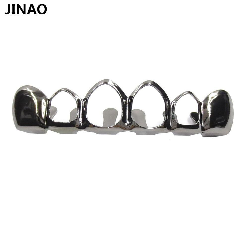 JINAO Hip Hop Gold Grillz Body Jewelry Vampire Hollow Grill Teeth Top & Bottom Grills Dental Mouth Punk Teeth Caps Cosplay Party-Black Top-Worldwide-