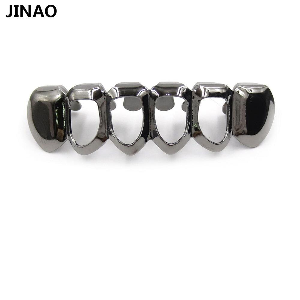 JINAO Hip Hop Gold Grillz Body Jewelry Vampire Hollow Grill Teeth Top & Bottom Grills Dental Mouth Punk Teeth Caps Cosplay Party-Black Bottom-Worldwide-