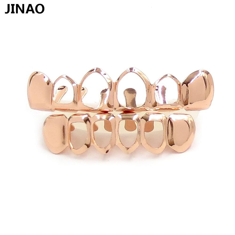 JINAO Hip Hop Gold Grillz Body Jewelry Vampire Hollow Grill Teeth Top & Bottom Grills Dental Mouth Punk Teeth Caps Cosplay Party-Rose Set-Worldwide-