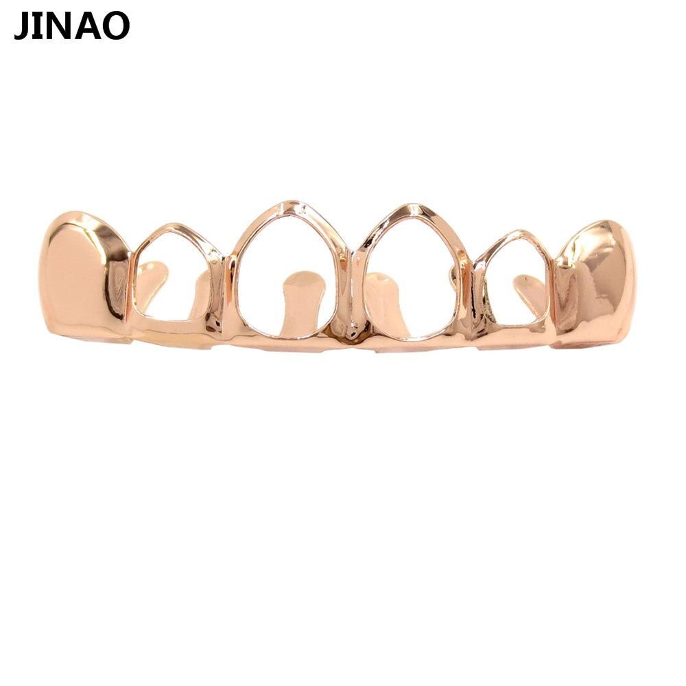 JINAO Hip Hop Gold Grillz Body Jewelry Vampire Hollow Grill Teeth Top & Bottom Grills Dental Mouth Punk Teeth Caps Cosplay Party-Rose Top-Worldwide-