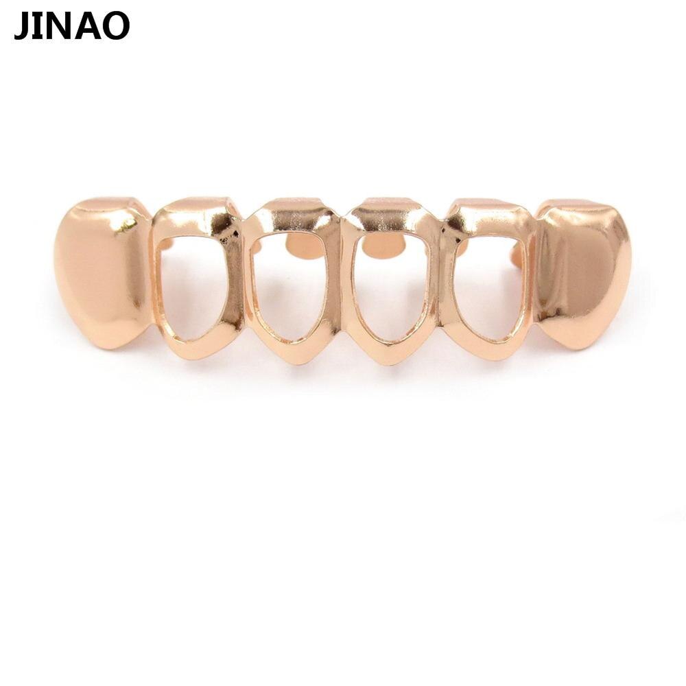 JINAO Hip Hop Gold Grillz Body Jewelry Vampire Hollow Grill Teeth Top & Bottom Grills Dental Mouth Punk Teeth Caps Cosplay Party-Rose Bottom-Worldwide-