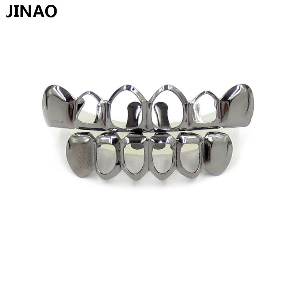 JINAO Hip Hop Gold Grillz Body Jewelry Vampire Hollow Grill Teeth Top & Bottom Grills Dental Mouth Punk Teeth Caps Cosplay Party-