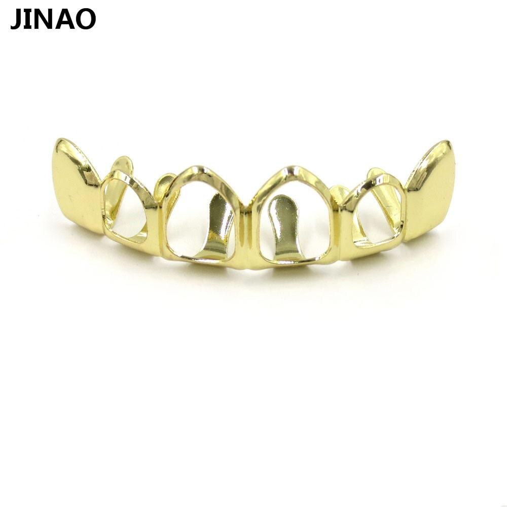 JINAO Hip Hop Gold Grillz Body Jewelry Vampire Hollow Grill Teeth Top & Bottom Grills Dental Mouth Punk Teeth Caps Cosplay Party-Gold Top-Worldwide-