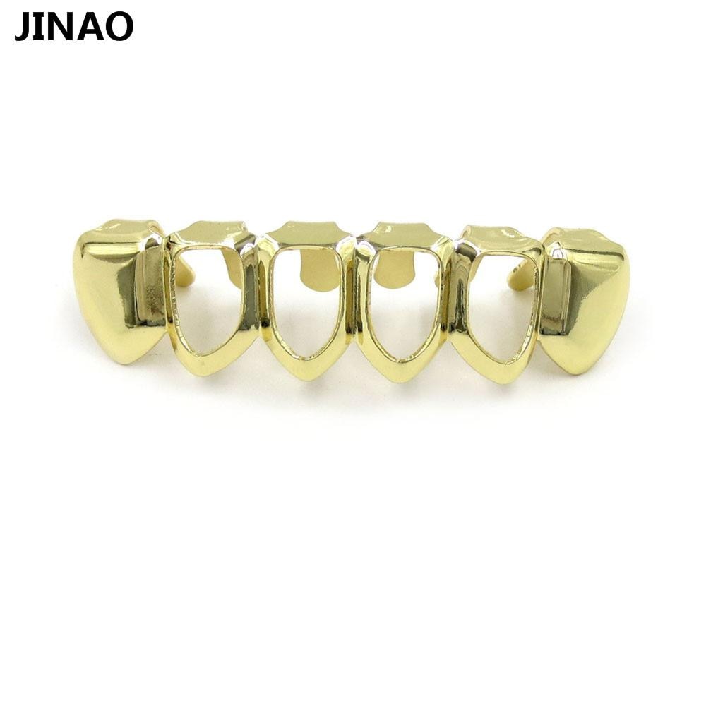 JINAO Hip Hop Gold Grillz Body Jewelry Vampire Hollow Grill Teeth Top & Bottom Grills Dental Mouth Punk Teeth Caps Cosplay Party-Gold Bottom-Worldwide-