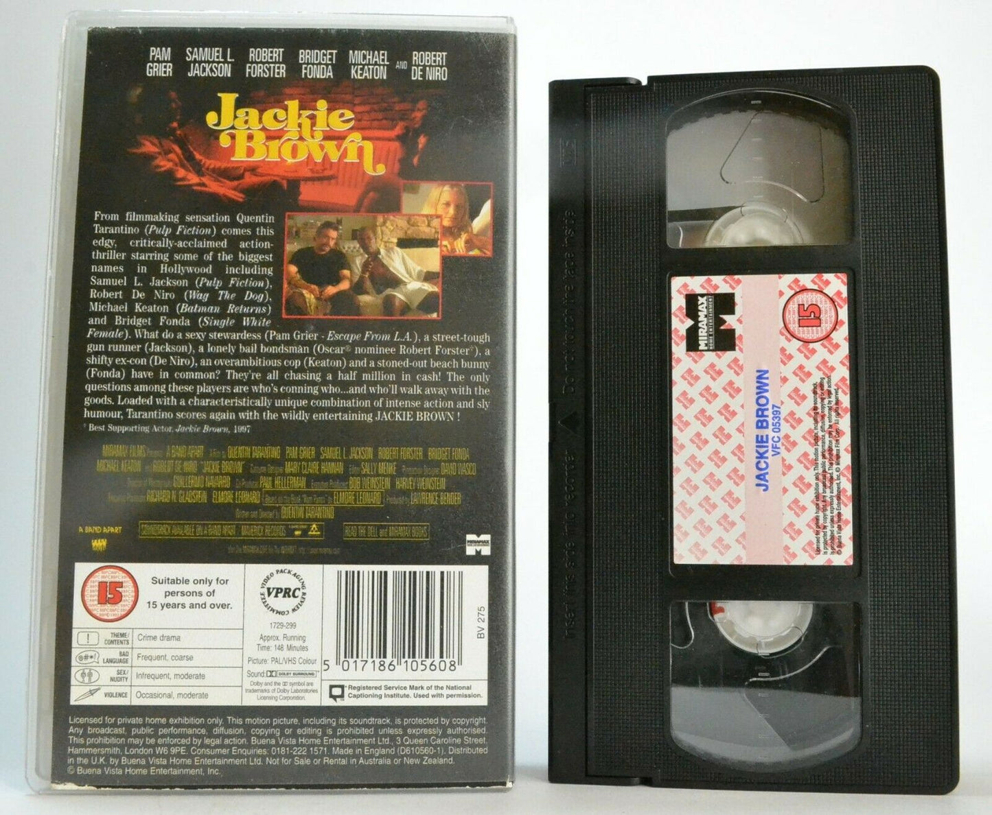 Jackie Brown: Quentin Tarantino 3rd Movie - Crime Thriller - Pam Grier - Pal VHS-