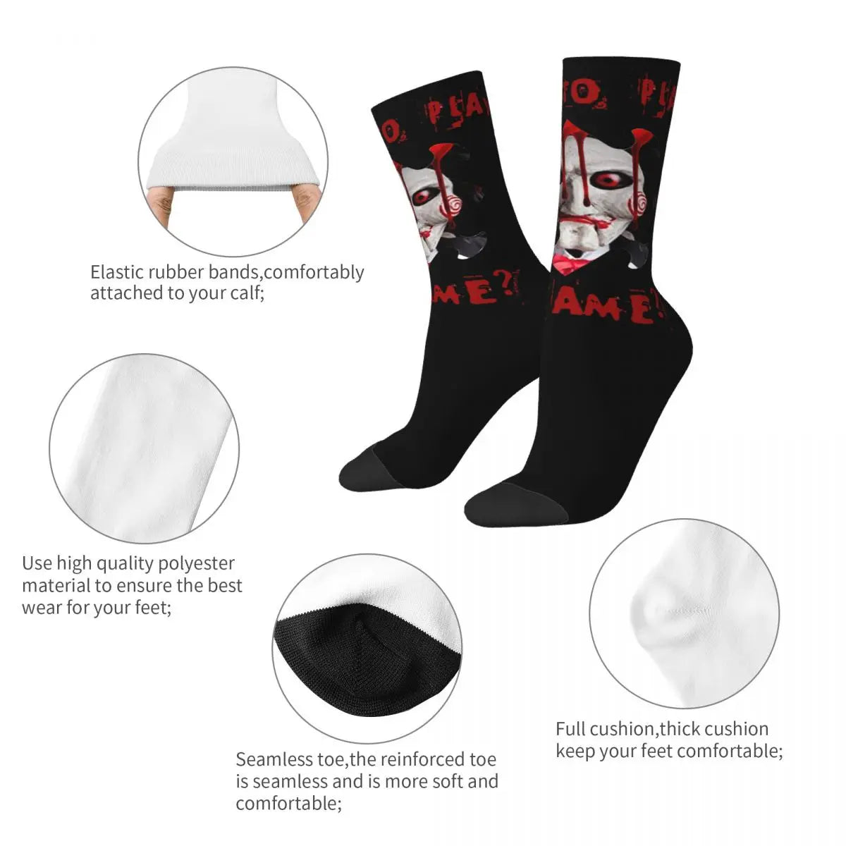 Jigsaw Billy The Puppet Socks - Hip Hop Retro Saw Horror Film - Unisex Harajuku Pattern Printed Crew Gift-