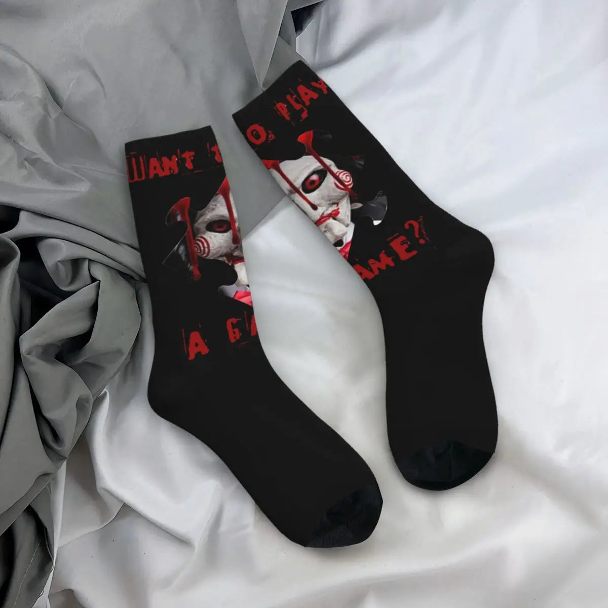 Jigsaw Billy The Puppet Socks - Hip Hop Retro Saw Horror Film - Unisex Harajuku Pattern Printed Crew Gift-