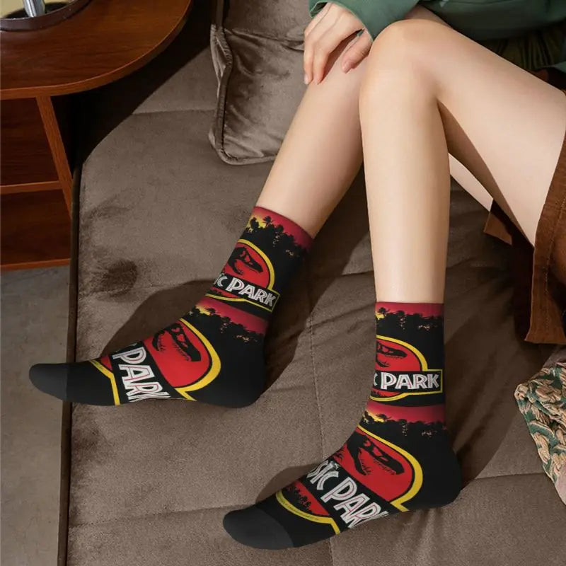 Jurassic Park Dinosaur Dress Socks - Fun Men's Unisex - Warm Comfortable 3D Printing Sci-Fi Fantasy Film Crew-