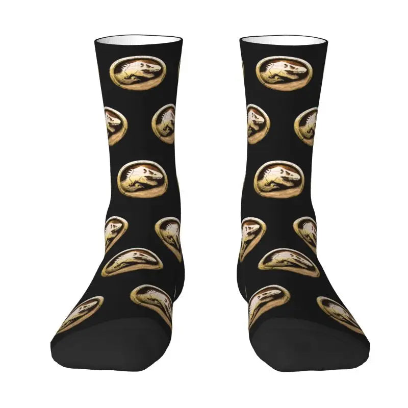 Jurassic Park Dinosaur Dress Socks - Fun Men's Unisex - Warm Comfortable 3D Printing Sci-Fi Fantasy Film Crew-2-Crew Socks-