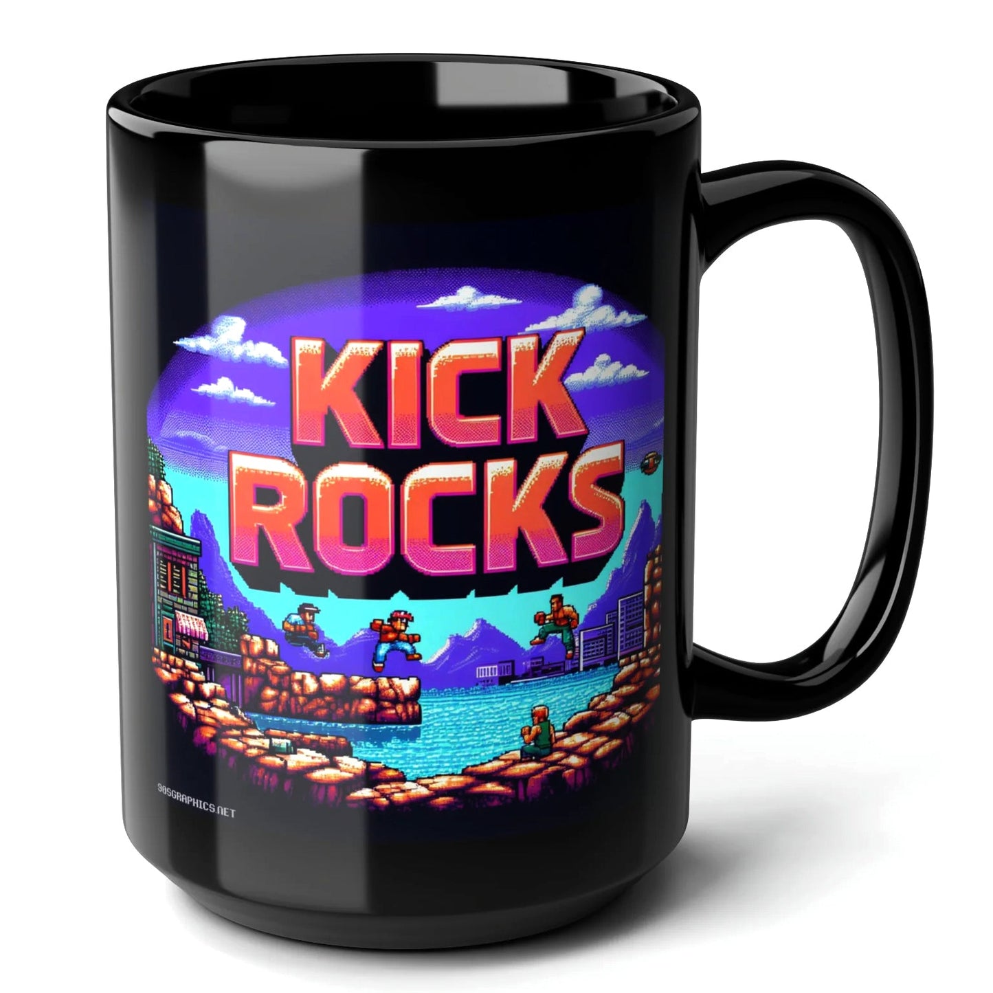 Kick Rocks Black Mug (15oz) - stand up arcade games-15oz-