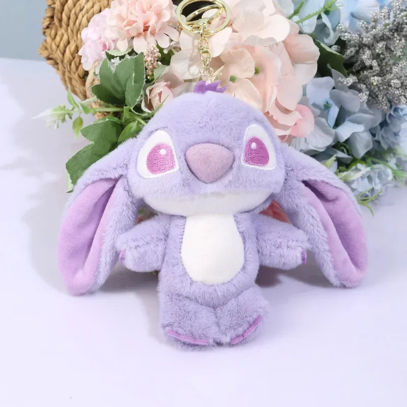 Kawaii Stitch Plush Keychain Toy Lovely Lilo & Stitch Doll Angel Plushies Cute Stuffed Bag Pendant Girls Birthday Gift-Purple-