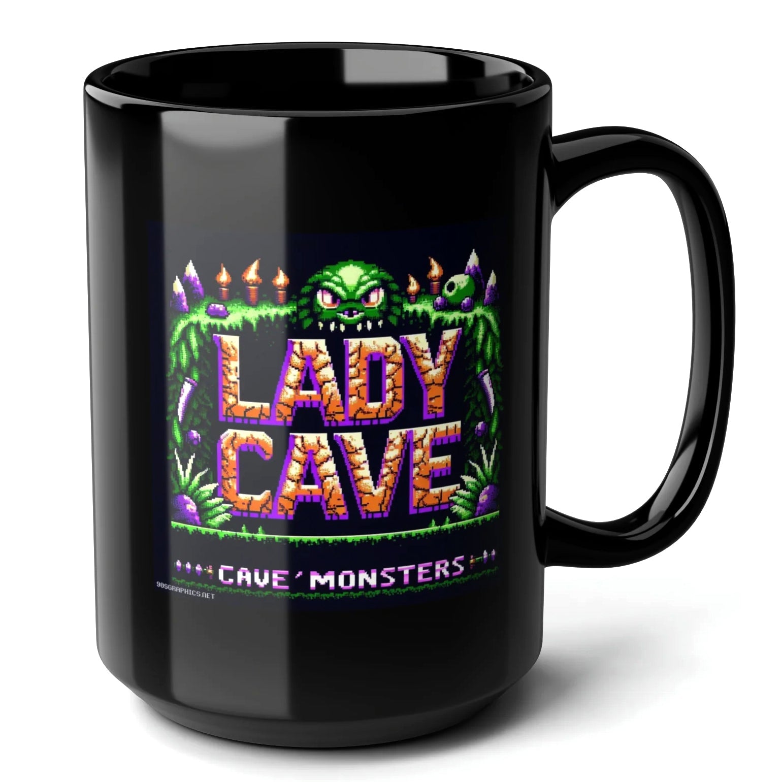 Lady Cave Black Mug (15oz) - arcade games-15oz-