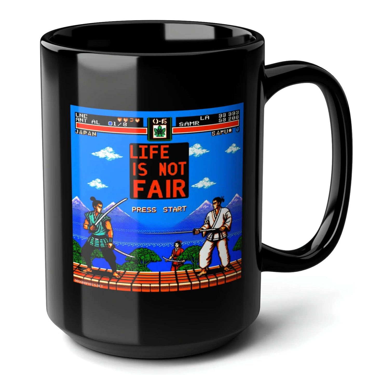 Life Is Not Fair Black Mug (15oz) - classic arcade machines-15oz-