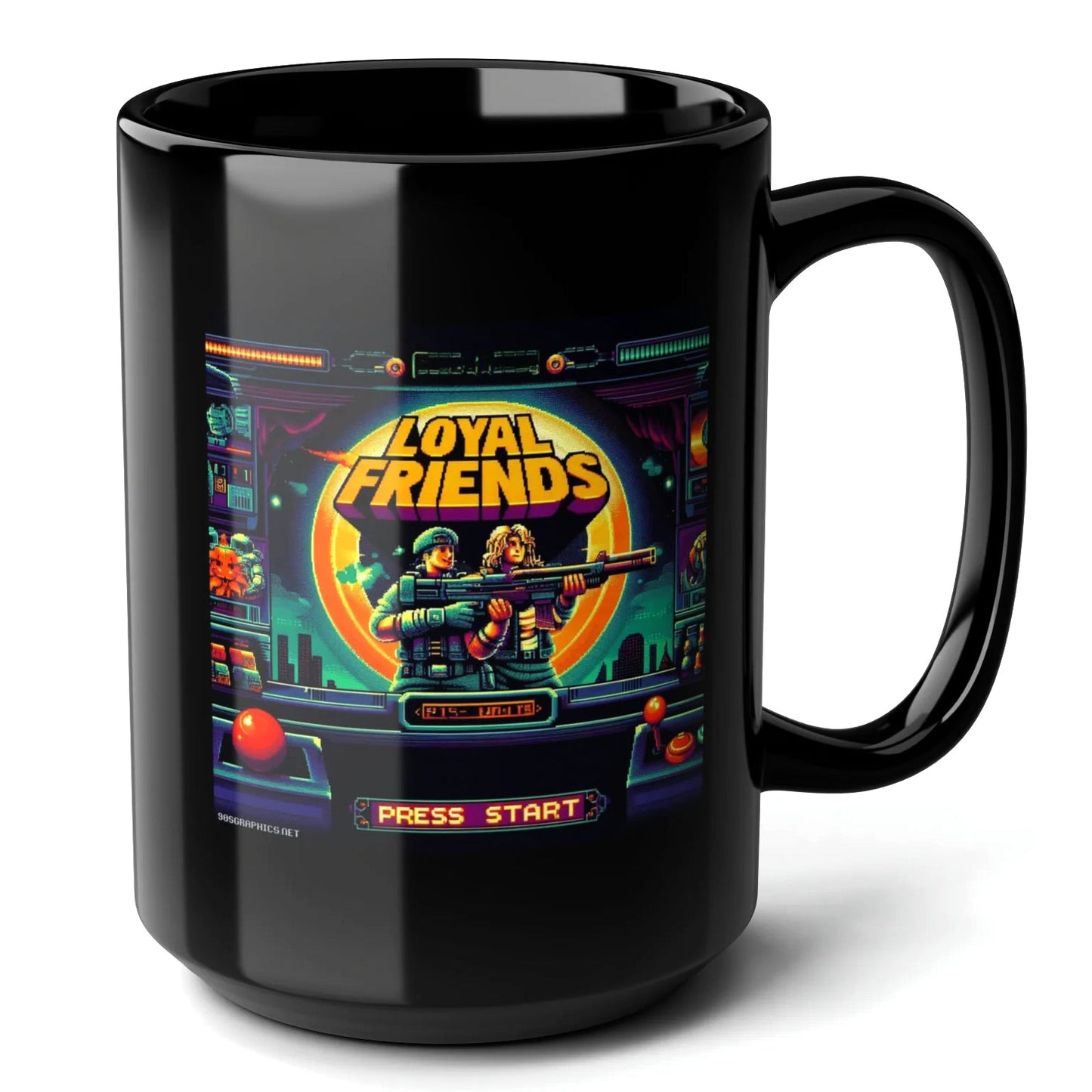 Loyal Friends Black Mug (15oz) - classic arcade games-15oz-