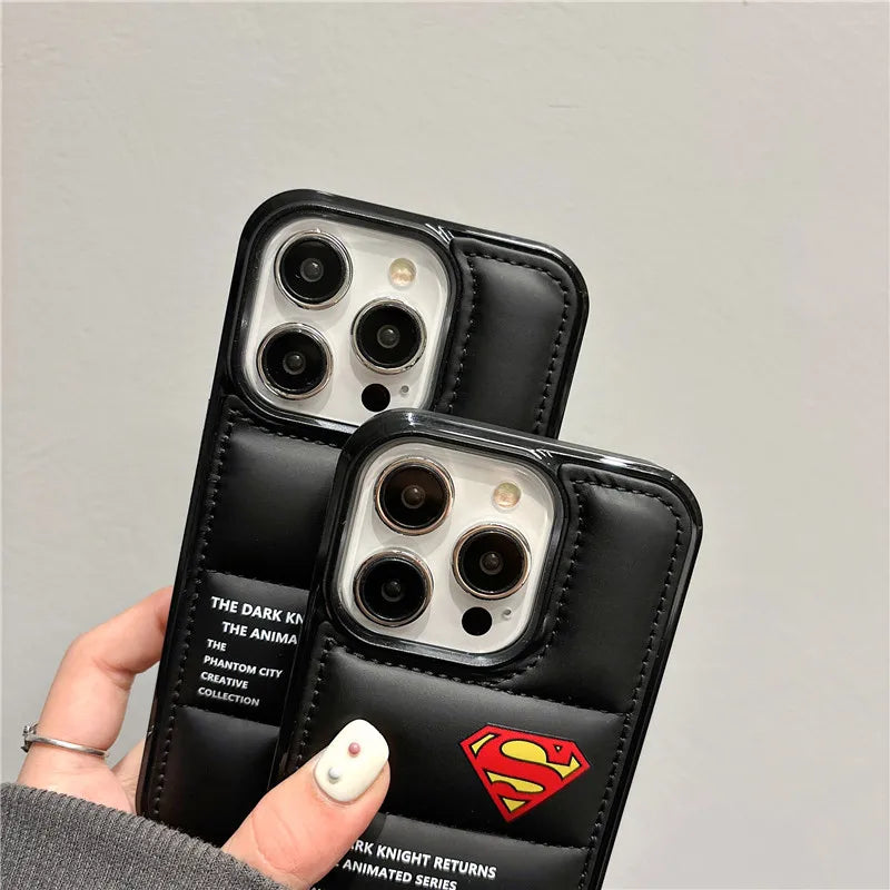 Luxury Superhero Phone Case - Superman Bat Man for Apple iPhone 11 12 13 14 15 16 Pro Max Plus Mini Down Jackets-