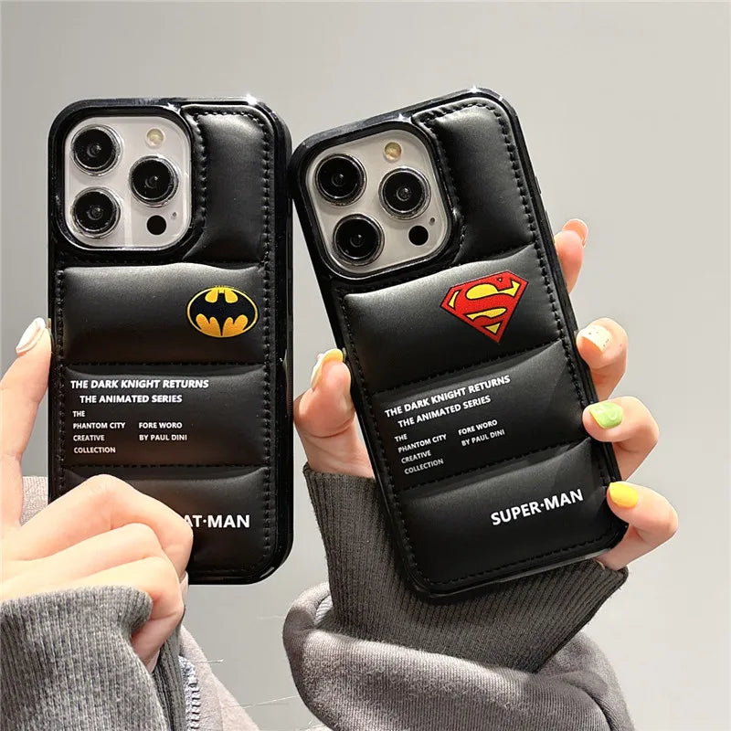 Luxury Superhero Phone Case - Superman Bat Man for Apple iPhone 11 12 13 14 15 16 Pro Max Plus Mini Down Jackets-