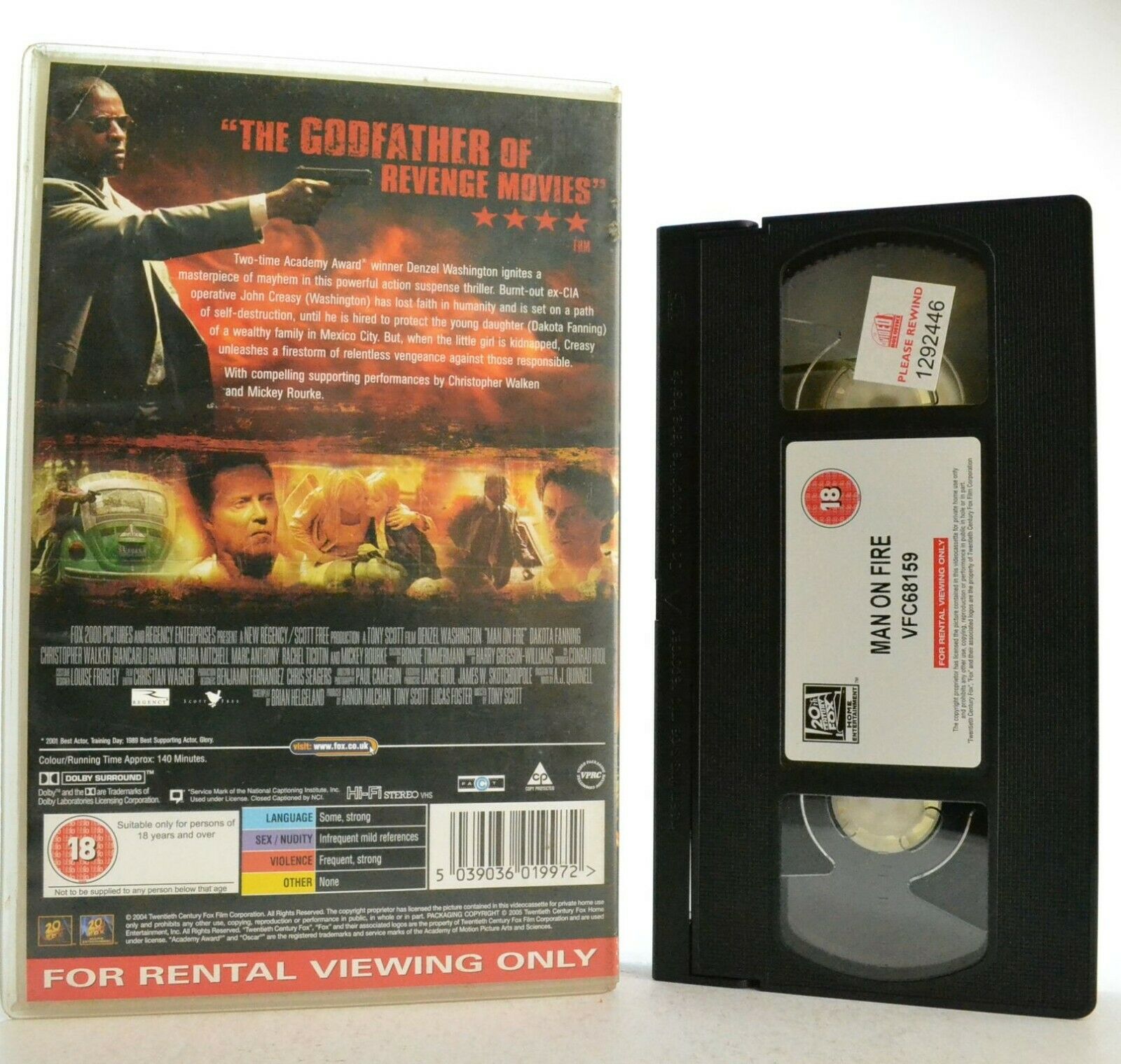 Man On Fire: Film By T.Scott - Action/Drama - Large Box - D.Washington - Pal VHS-