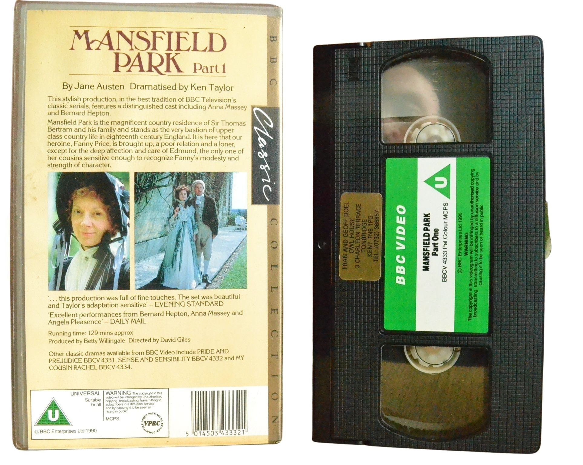 Mansfield Park: Part 1 - Anna Massey - Vintage - Pal VHS-