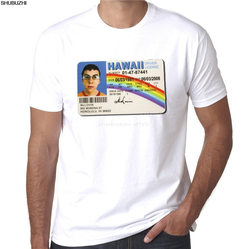 Mclovin Id Card - T-Shirt - Superbad Geek Legend - Mens Cotton T-shirt - Movie Lover Gift-