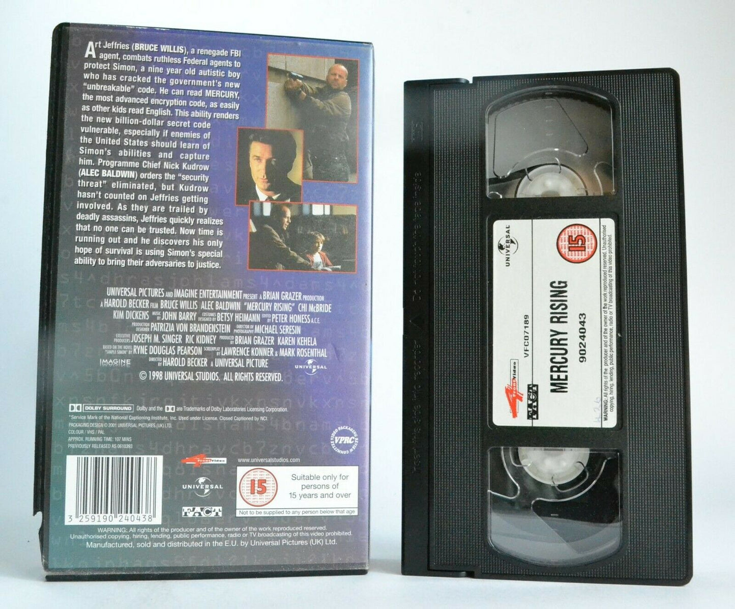 Mercury Rising - Political Action Thriller - Bruce Willis/Alec Baldwin - Pal VHS-