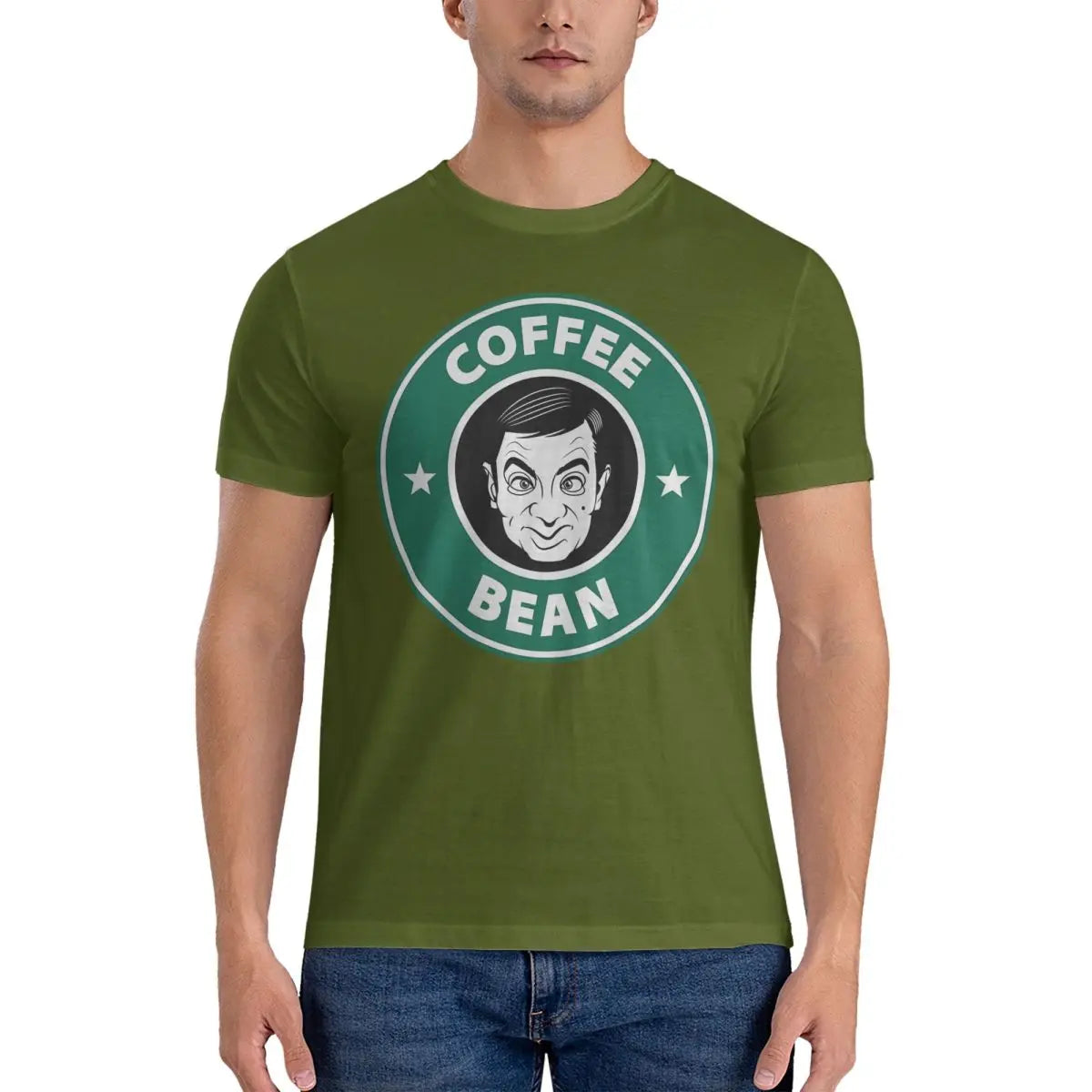 Mr. Bean Coffee T-Shirt - Men’s Hipster Cotton Tee - Casual Party or Daily Wear-army green-6XL-