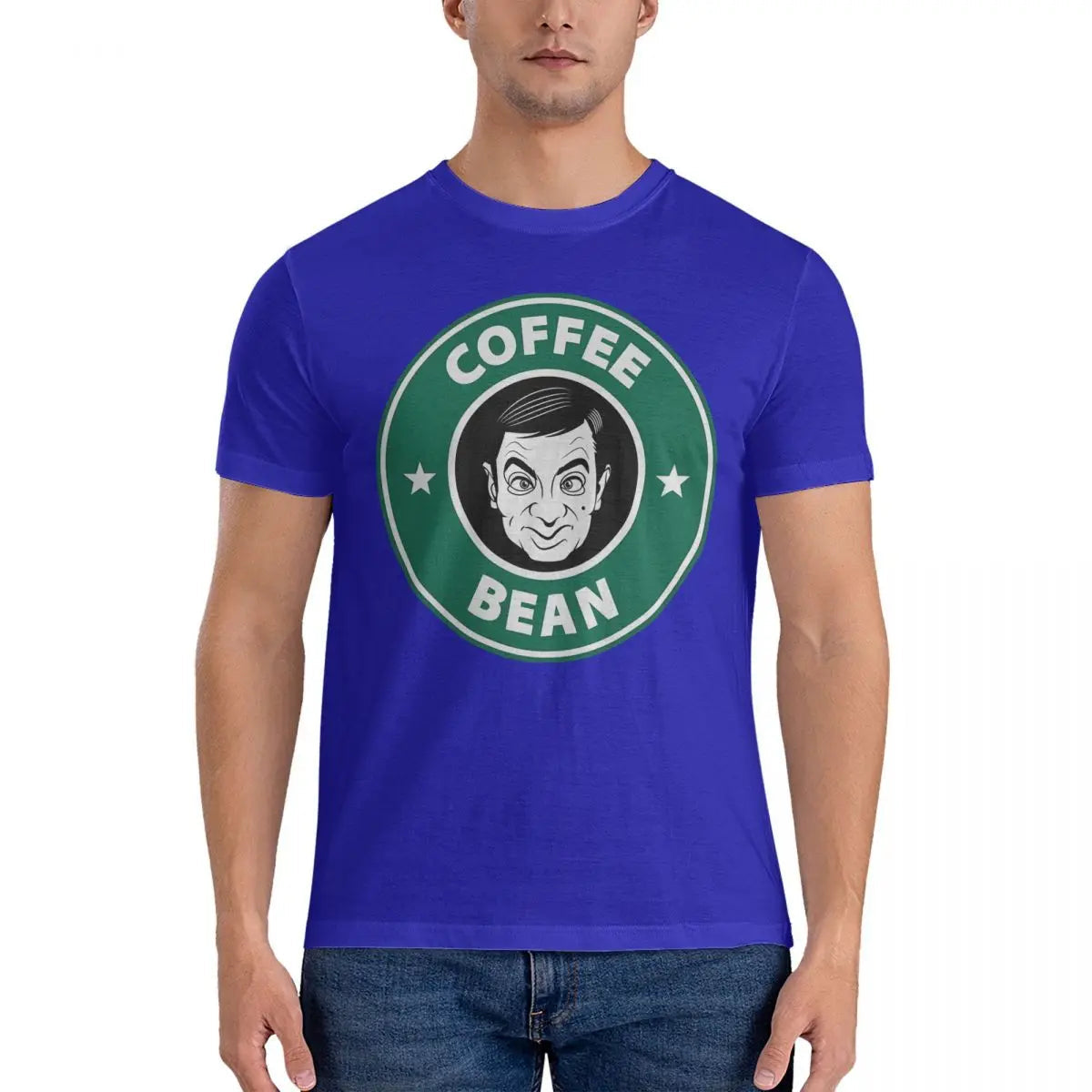 Mr. Bean Coffee T-Shirt - Men’s Hipster Cotton Tee - Casual Party or Daily Wear-Blue-5XL-