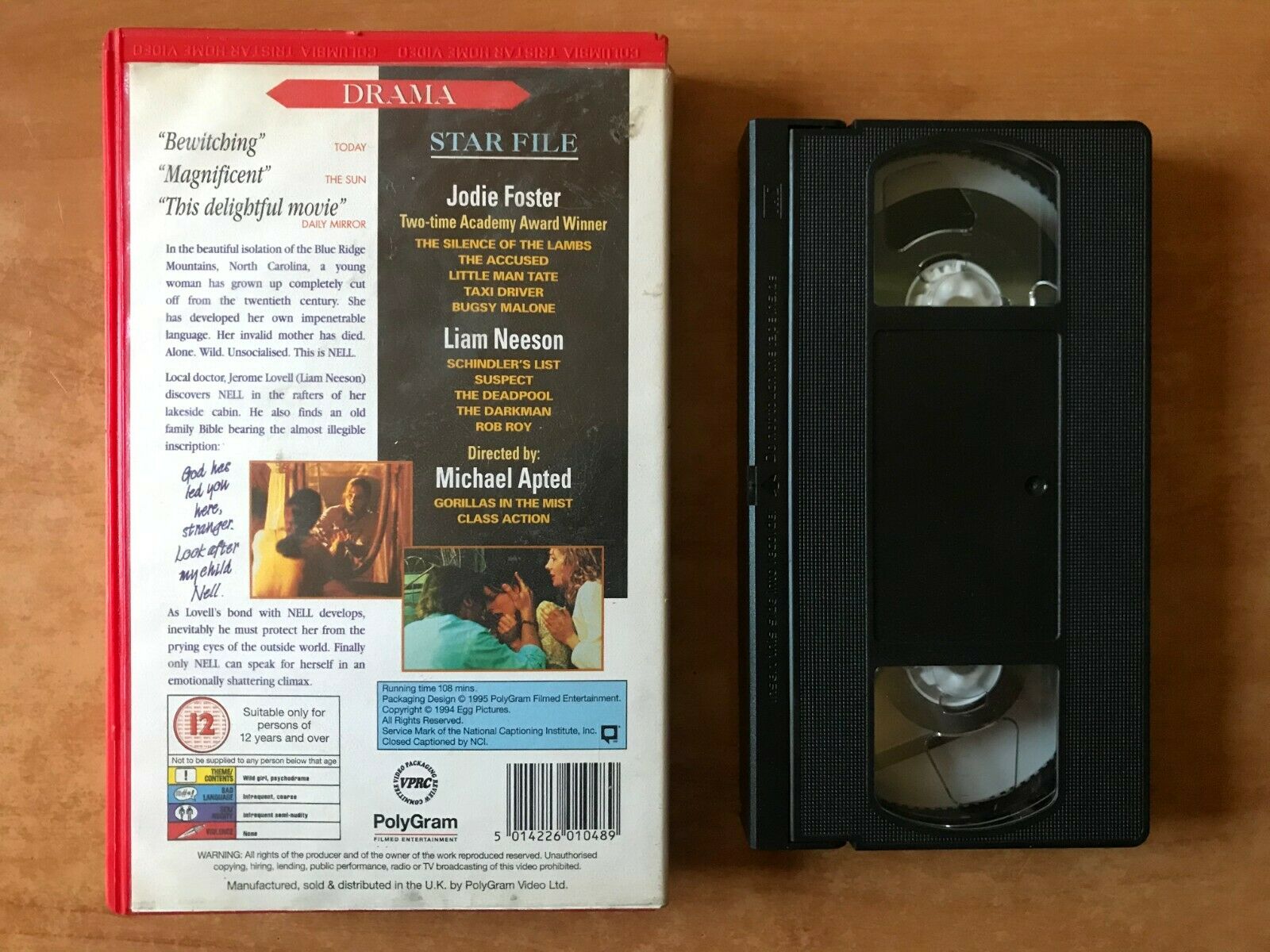 Nell (1994): Drama [Large Box] Rental - Jodie Foster / Liam Neeson - Pal VHS-