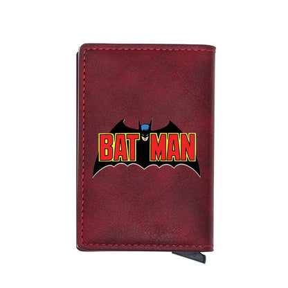 New Black Fashion Men Bat Hero Digital Printing Leather Card Holder Wallet-Red-